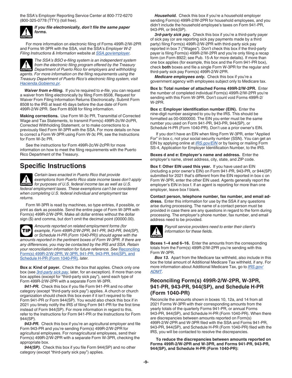 Instrucciones para IRS Formulario W-3PR Informe De Comprobantes De Retencion (Puerto Rican Spanish), Page 9