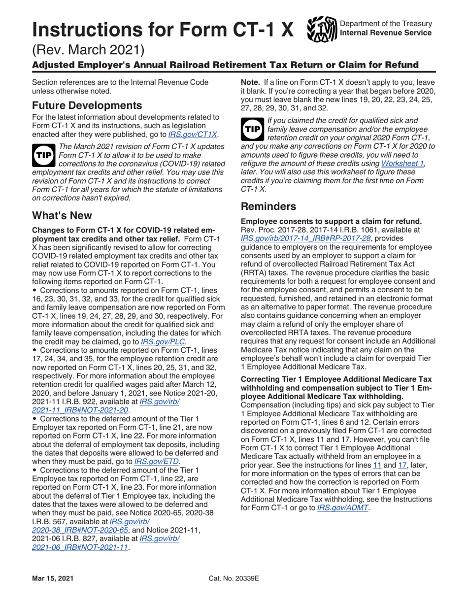 Download Instructions for IRS Form CT1 X Adjusted Employer's Annual