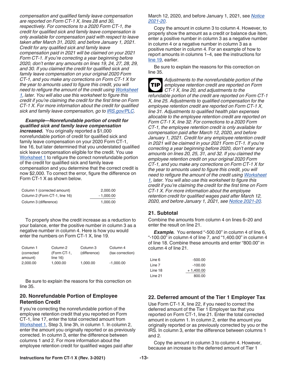 Instructions for IRS Form CT-1 X Adjusted Employers Annual Railroad Retirement Tax Return or Claim for Refund, Page 13