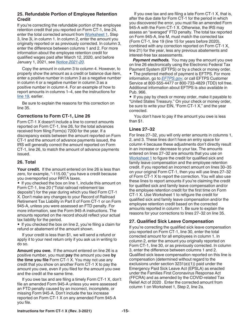 Instructions for IRS Form CT-1 X Adjusted Employers Annual Railroad Retirement Tax Return or Claim for Refund, Page 15