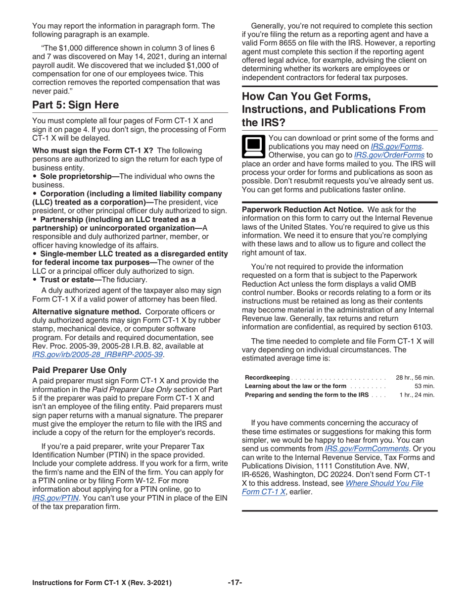 Instructions for IRS Form CT-1 X Adjusted Employers Annual Railroad Retirement Tax Return or Claim for Refund, Page 17