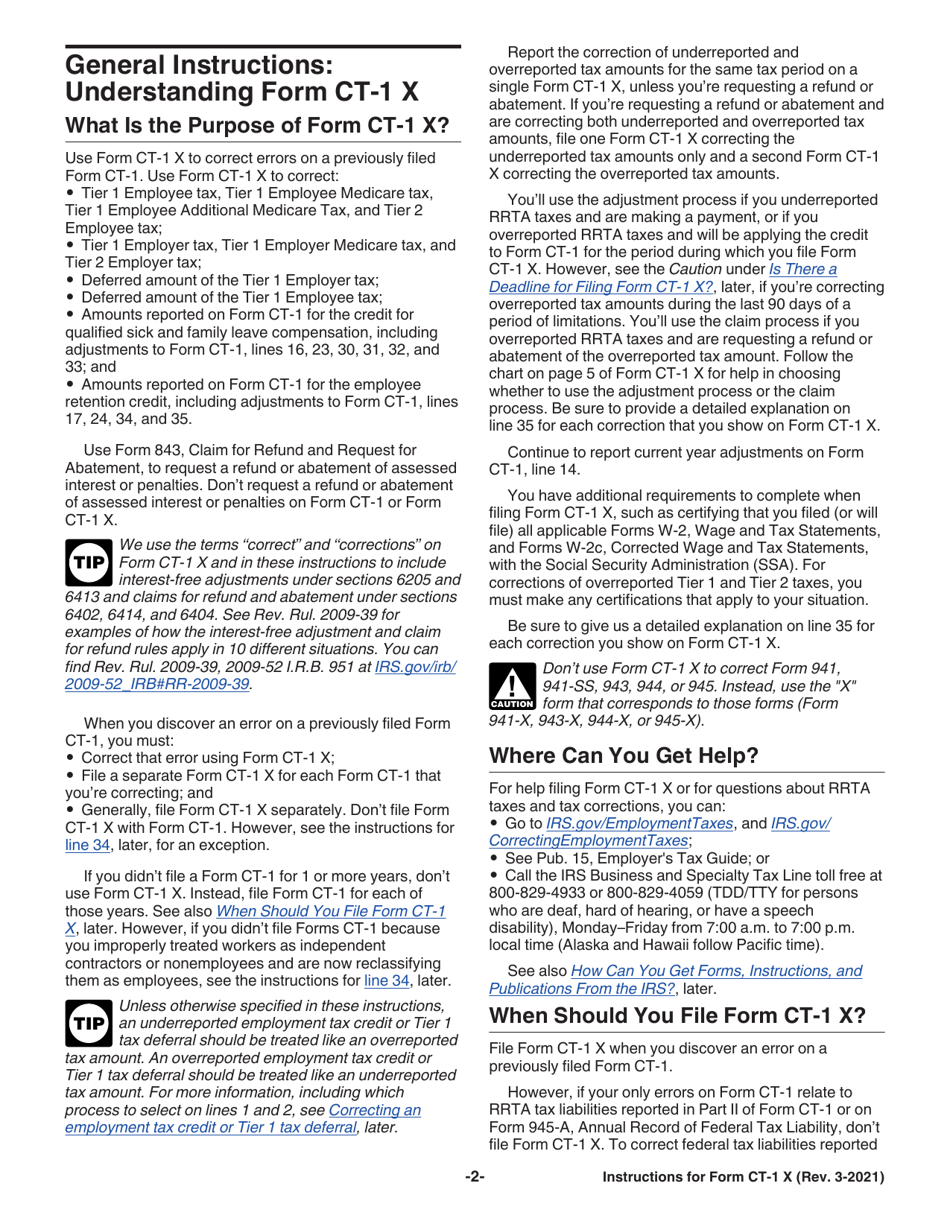 Instructions for IRS Form CT-1 X Adjusted Employers Annual Railroad Retirement Tax Return or Claim for Refund, Page 2