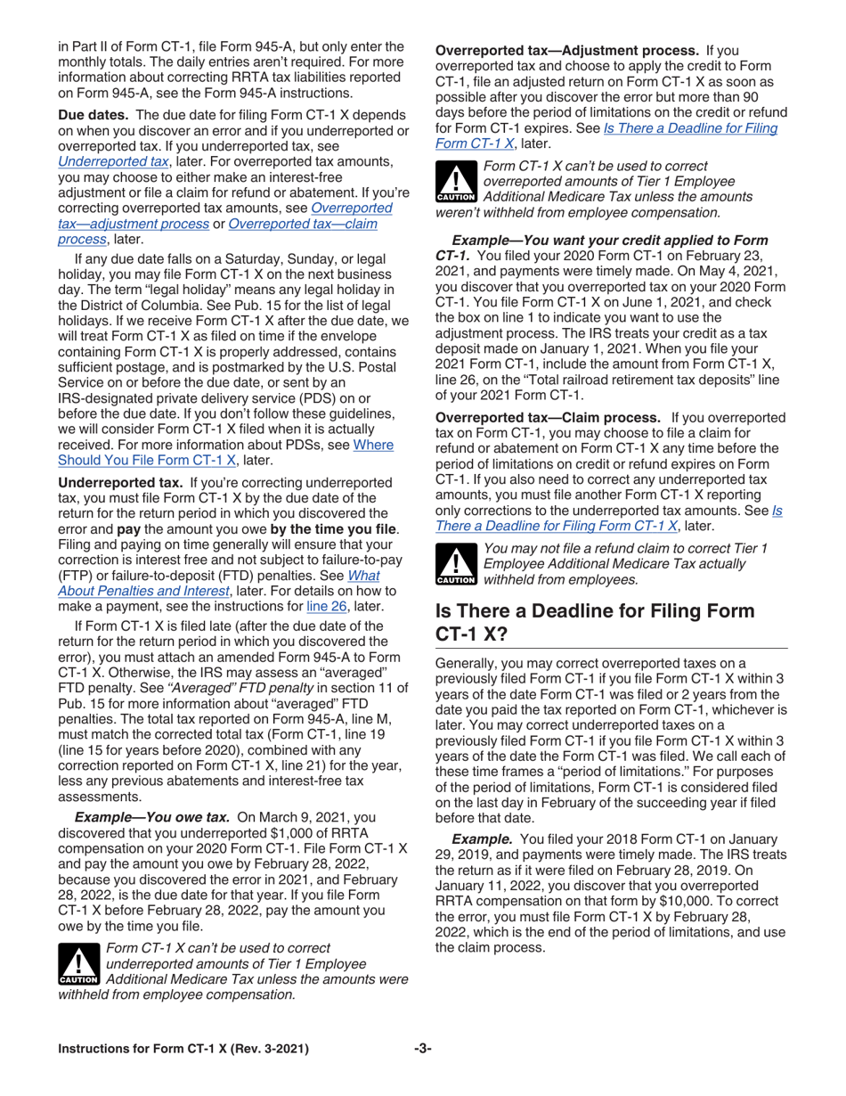 Instructions for IRS Form CT-1 X Adjusted Employers Annual Railroad Retirement Tax Return or Claim for Refund, Page 3