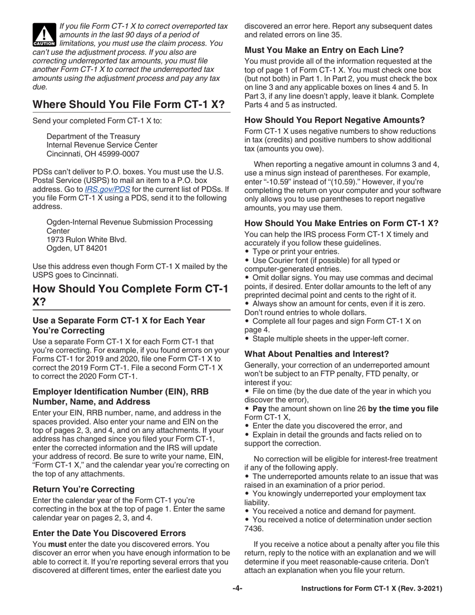 Instructions for IRS Form CT-1 X Adjusted Employers Annual Railroad Retirement Tax Return or Claim for Refund, Page 4