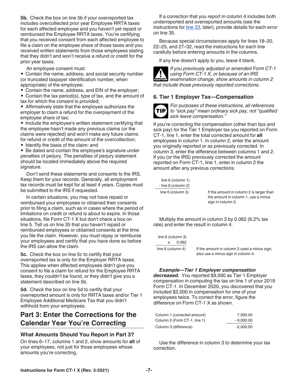 Instructions for IRS Form CT-1 X Adjusted Employers Annual Railroad Retirement Tax Return or Claim for Refund, Page 7