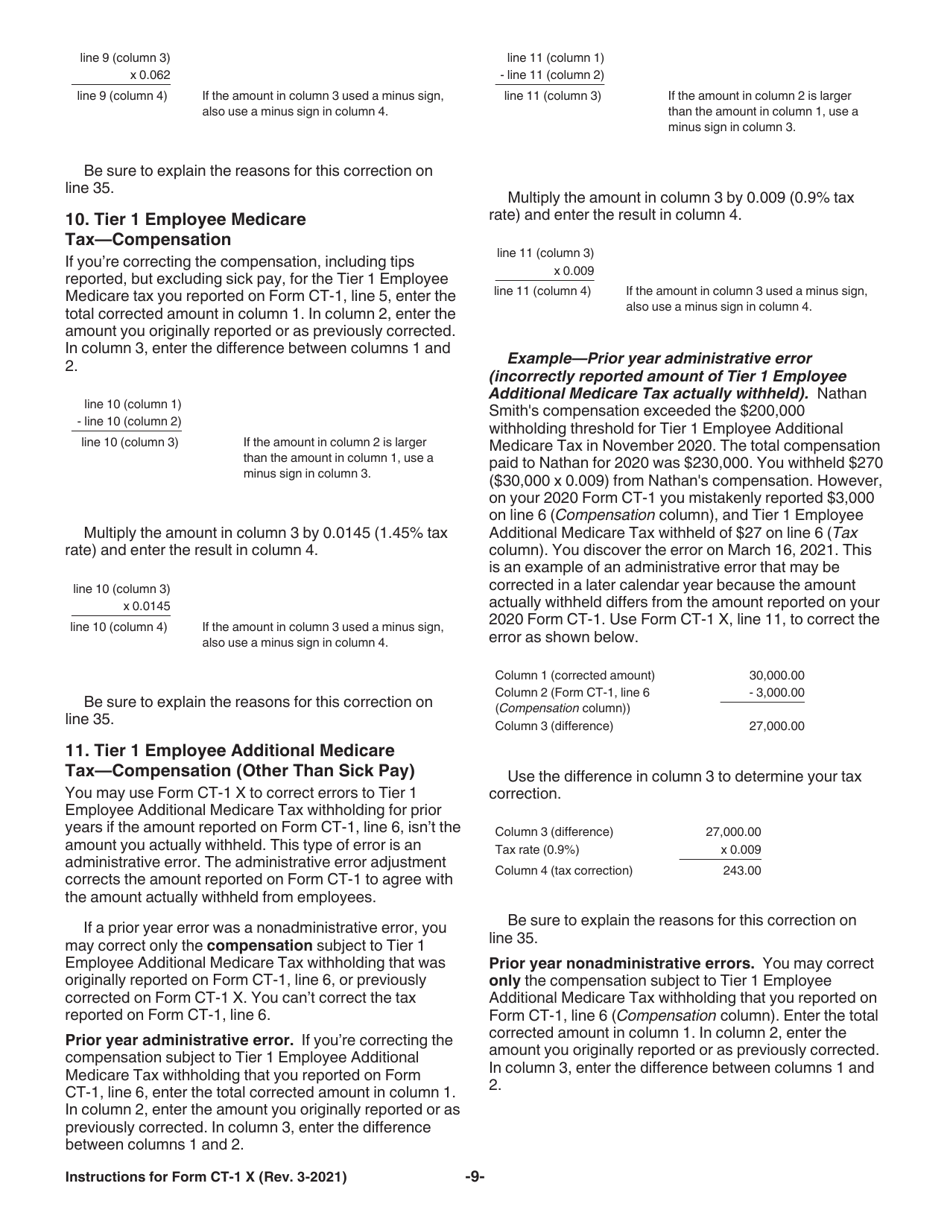 Instructions for IRS Form CT-1 X Adjusted Employers Annual Railroad Retirement Tax Return or Claim for Refund, Page 9
