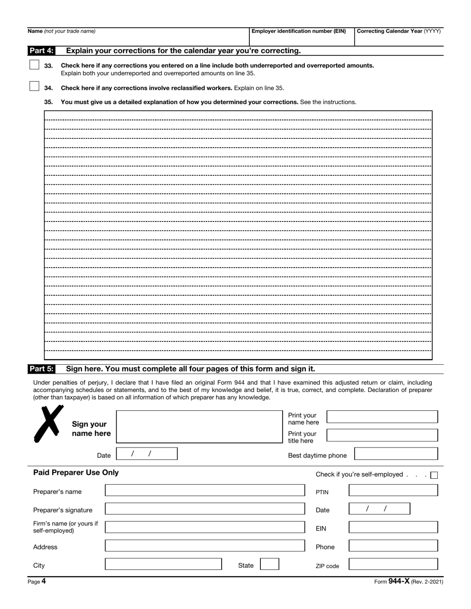 IRS Form 944-X Adjusted Employers Annual Federal Tax Return or Claim for Refund, Page 4
