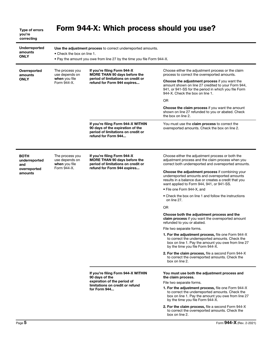 IRS Form 944-X Adjusted Employers Annual Federal Tax Return or Claim for Refund, Page 5