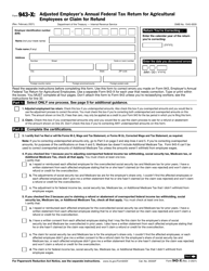 IRS Form 943-X &quot;Adjusted Employer's Annual Federal Tax Return for Agricultural Employees or Claim for Refund&quot;