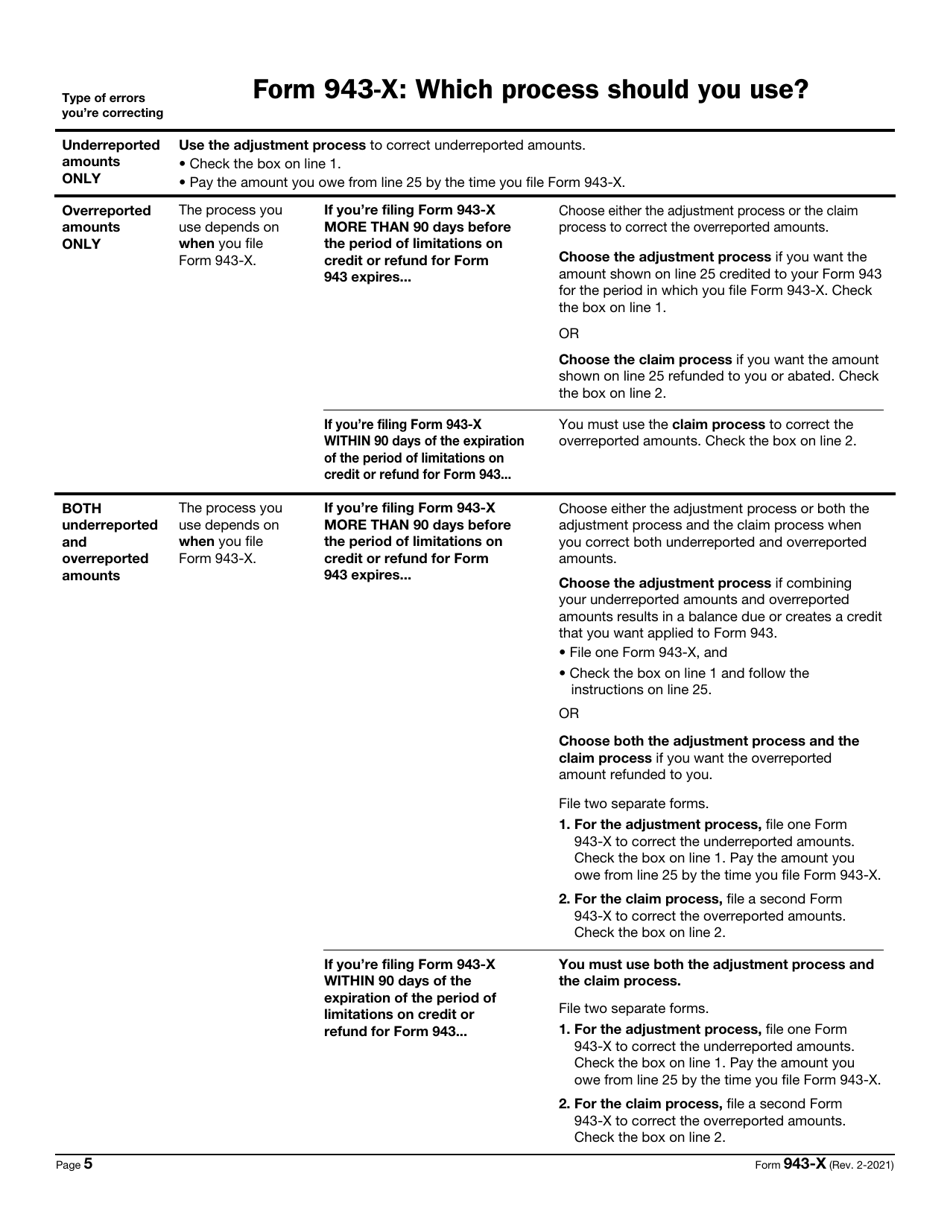 IRS Form 943-X Adjusted Employers Annual Federal Tax Return for Agricultural Employees or Claim for Refund, Page 5