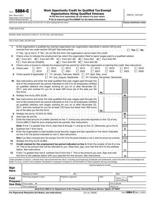 IRS Form 5884-C Work Opportunity Credit for Qualified Tax-Exempt Organizations Hiring Qualified Veterans