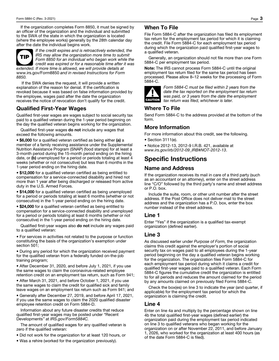 IRS Form 5884-C Work Opportunity Credit for Qualified Tax-Exempt Organizations Hiring Qualified Veterans, Page 3