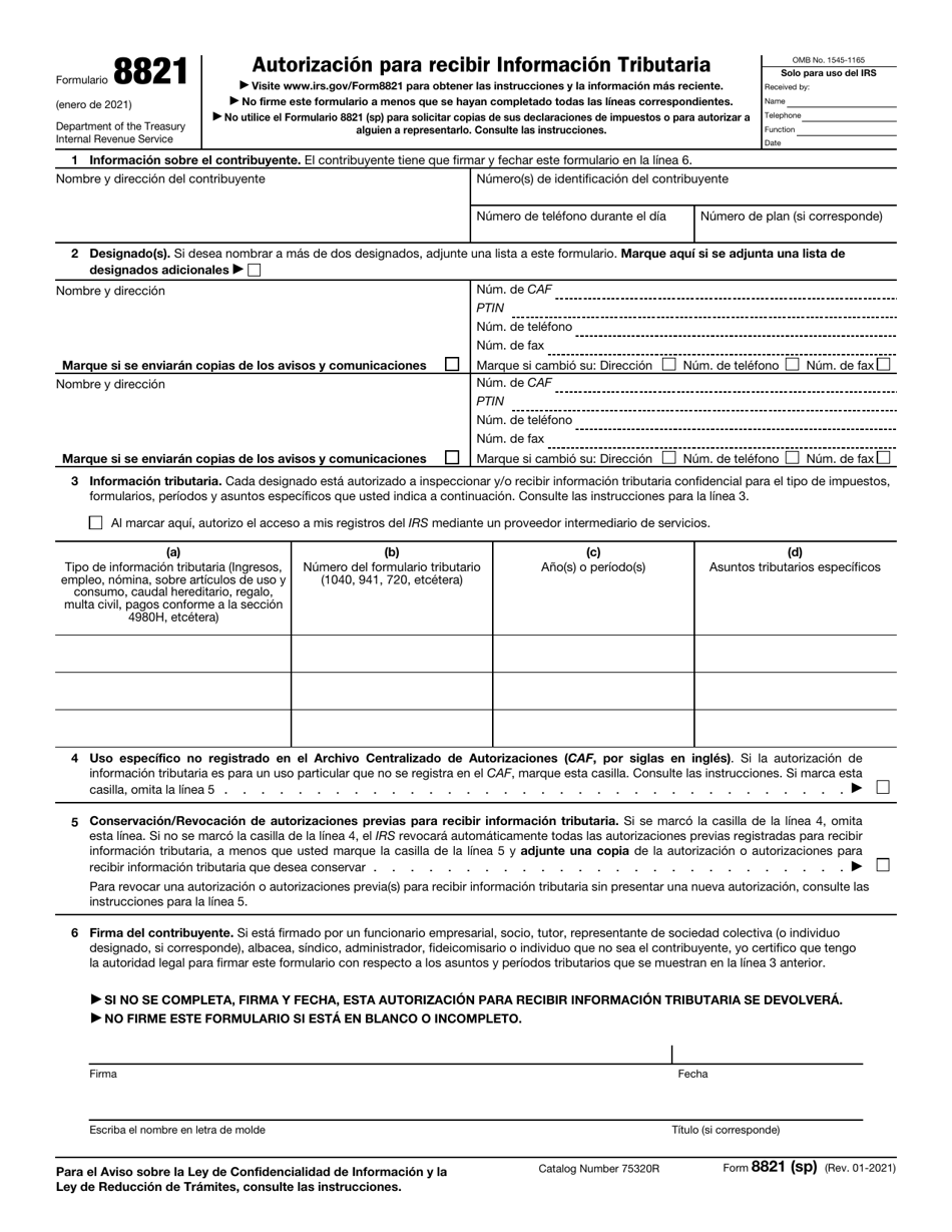 IRS Formulario 8821 Autorizacion Para Recibir Informacion Tributaria (Spanish), Page 1