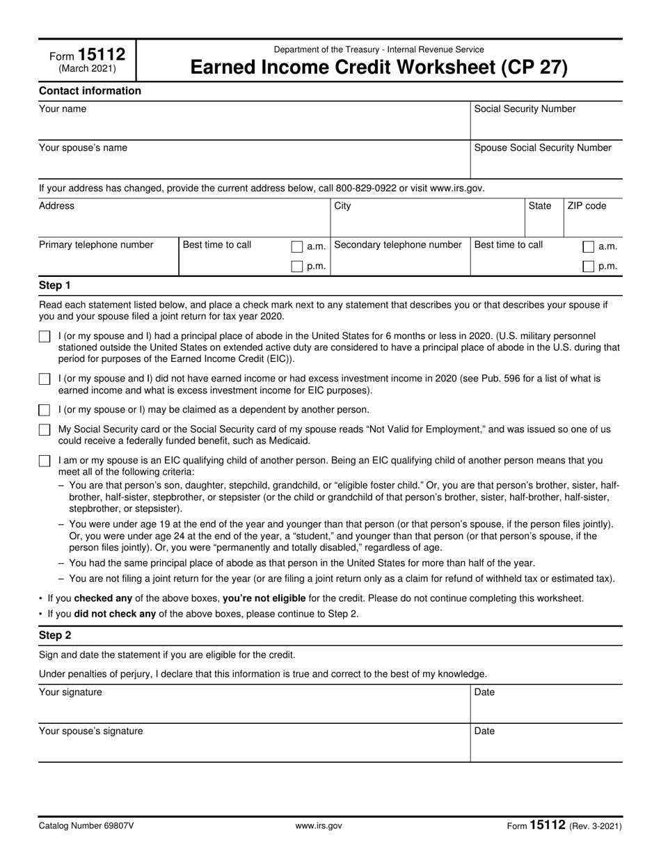 IRS Form 15112 Fill Out, Sign Online and Download Fillable PDF