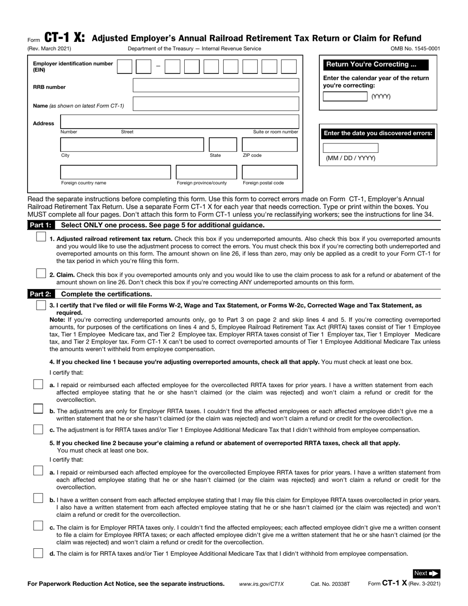 IRS Form CT 1 X Download Fillable PDF Or Fill Online Adjusted Employer Irs form ct 1 x download fillable pdf or fill online adjusted employer
