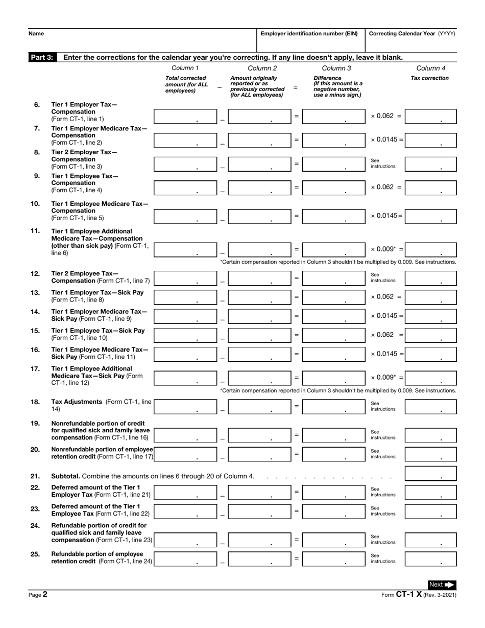 IRS Form CT-1 X Adjusted Employers Annual Railroad Retirement Tax Return or Claim for Refund, Page 2
