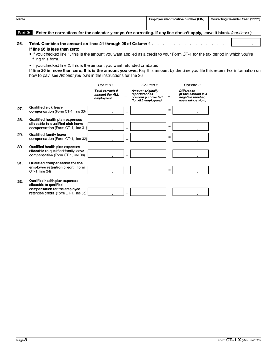 IRS Form CT-1 X Adjusted Employers Annual Railroad Retirement Tax Return or Claim for Refund, Page 3