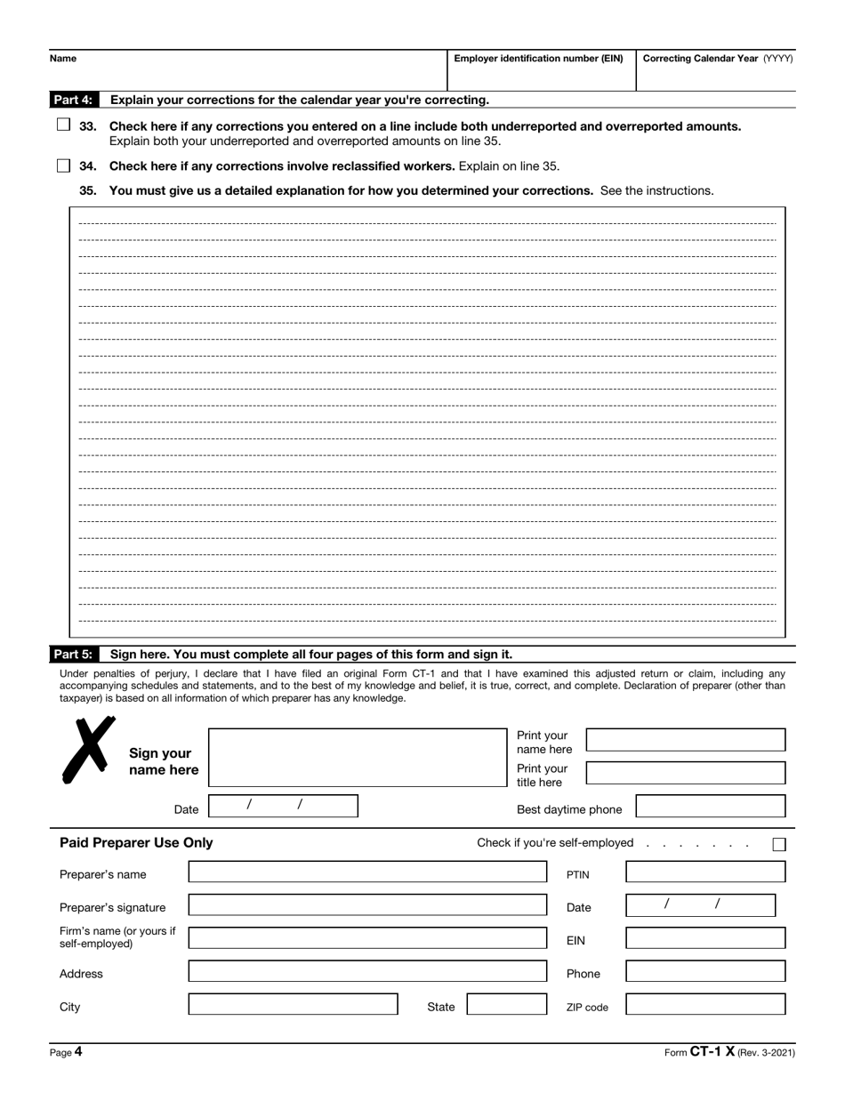 IRS Form CT-1 X Adjusted Employers Annual Railroad Retirement Tax Return or Claim for Refund, Page 4