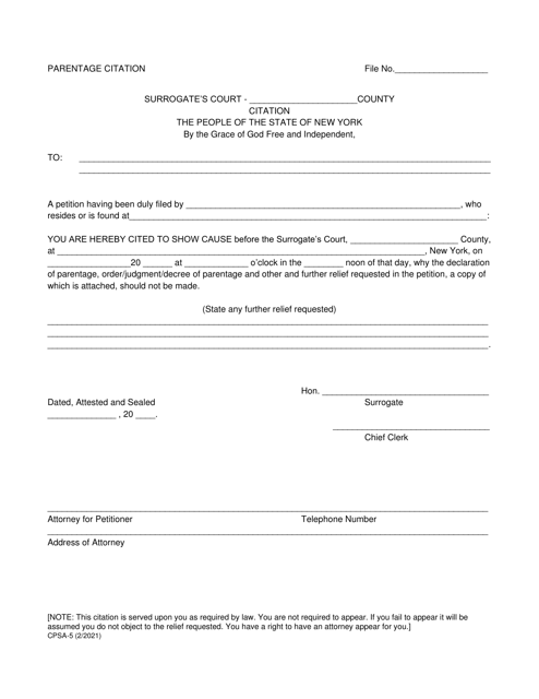 Form CPSA-5 Parentage Citation - New York