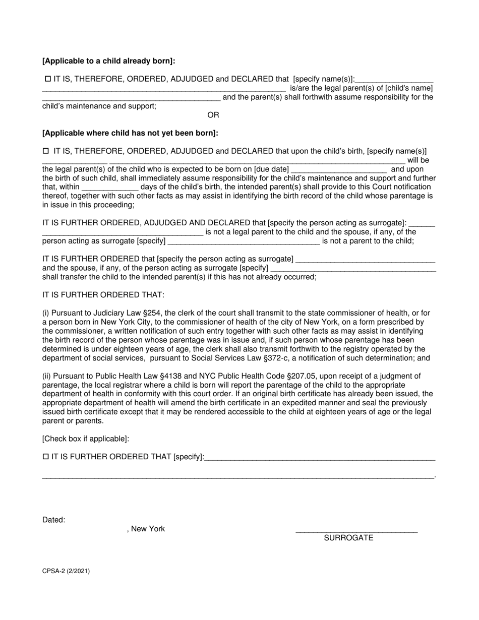 Form CPSA-2 Download Printable PDF or Fill Online Order of Parentage ...