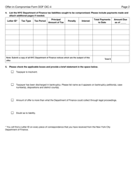 Form DOF OIC-4 Offer-In-compromise for Liabilities Not Fixed and Final, and Subject to Administrative Review - New York City, Page 2
