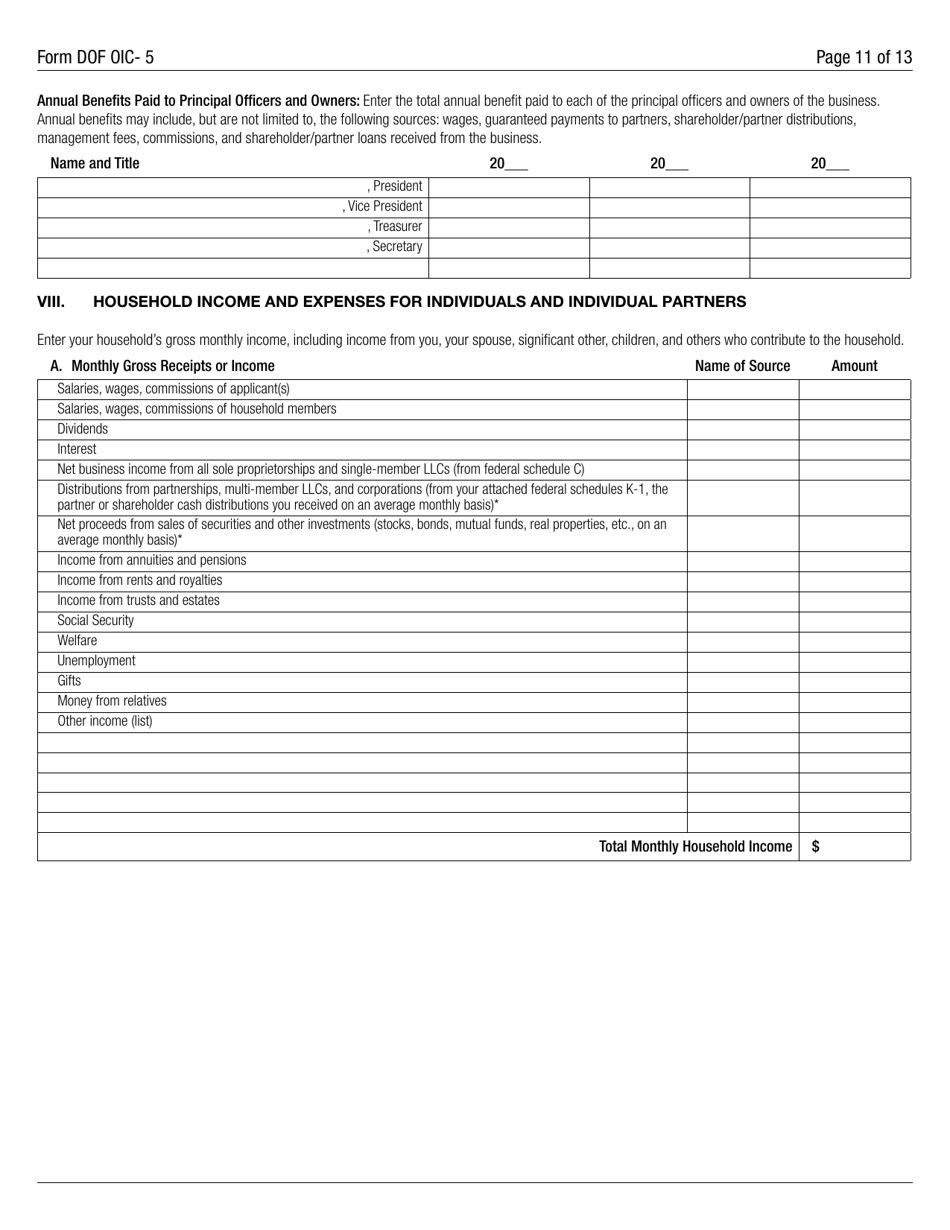 Form DOF OIC-5 Statement of Financial Condition - New York City, Page 11