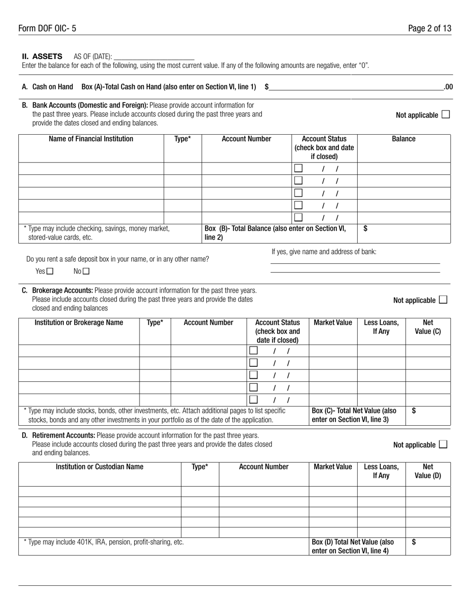 Form DOF OIC-5 Statement of Financial Condition - New York City, Page 2