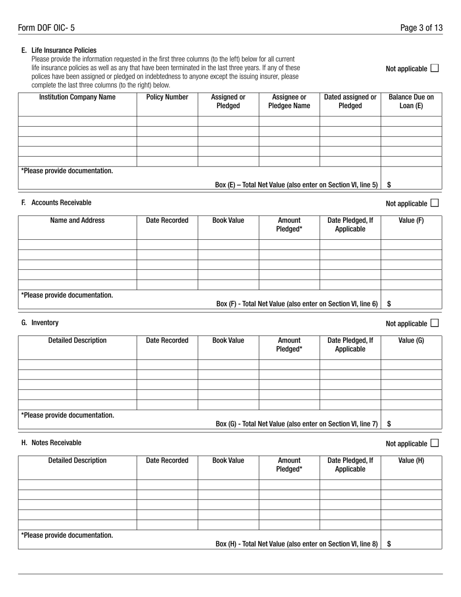 Form DOF OIC-5 Statement of Financial Condition - New York City, Page 3