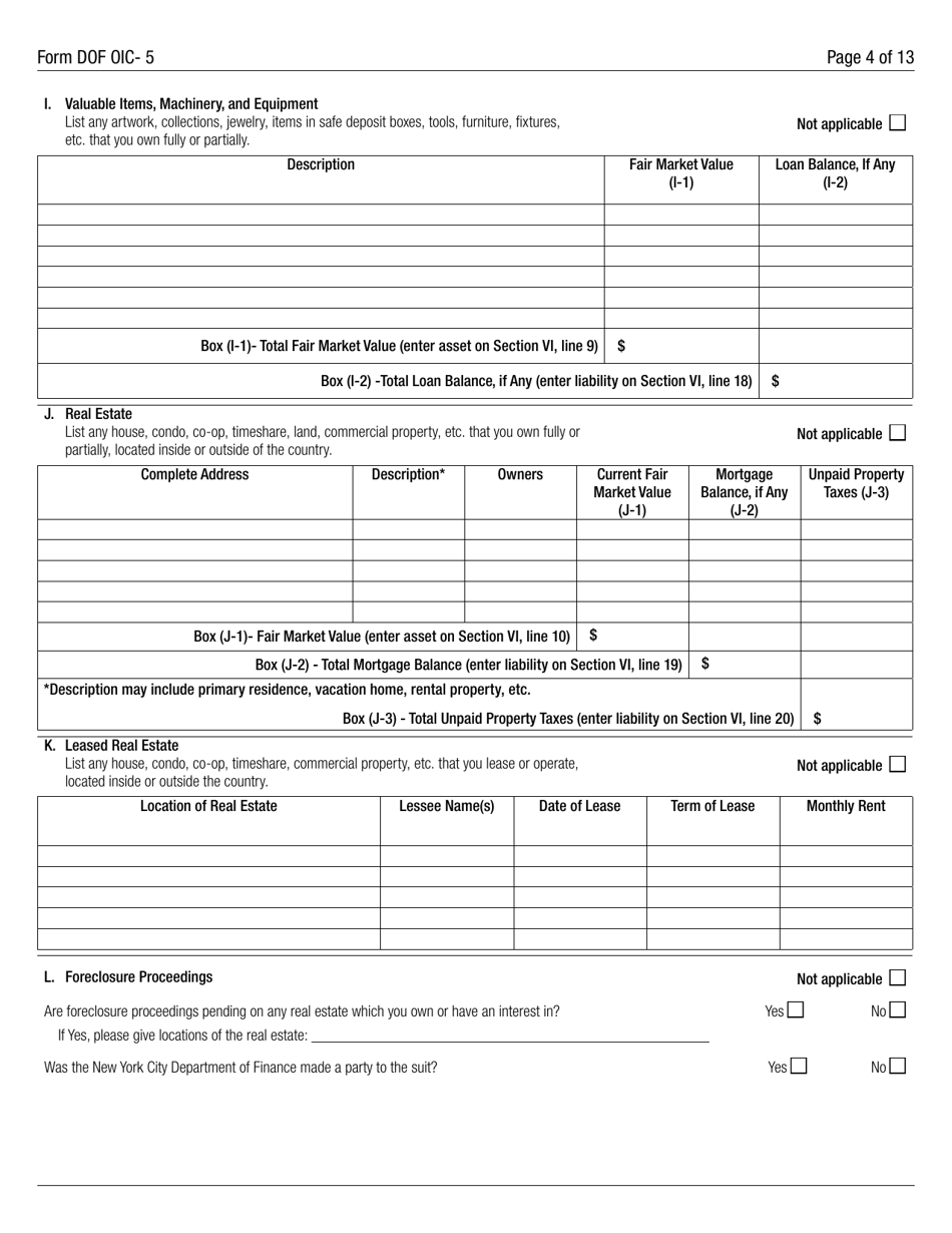 Form DOF OIC-5 Statement of Financial Condition - New York City, Page 4