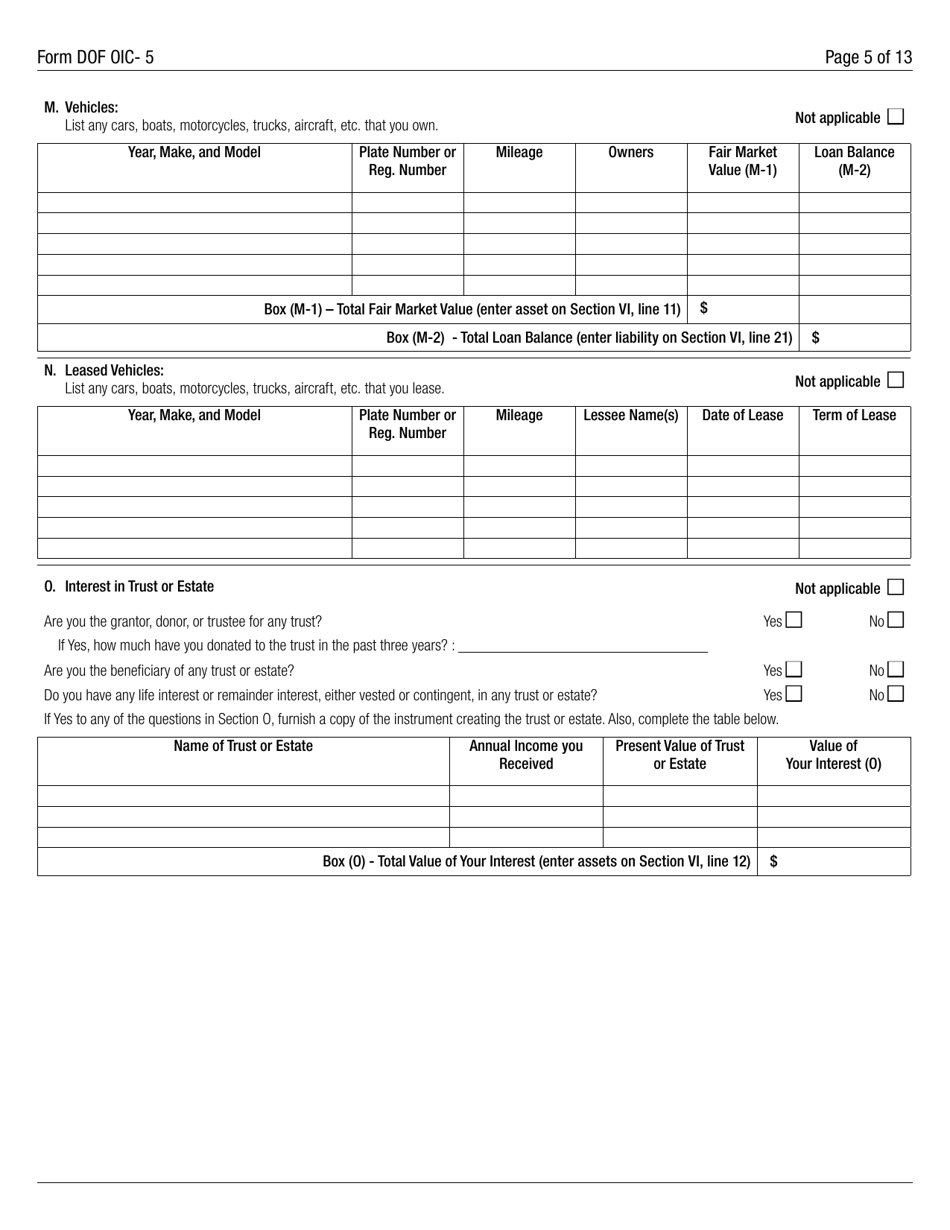 Form DOF OIC-5 Statement of Financial Condition - New York City, Page 5