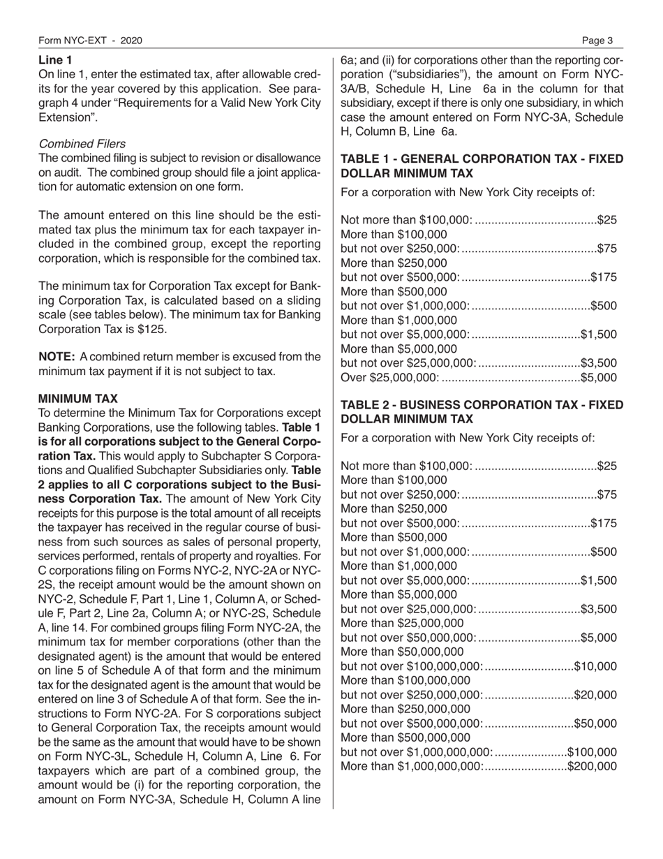 Form NYC-EXT Application for Automatic Extension of Time to File Business Income Tax Returns - New York City, Page 3