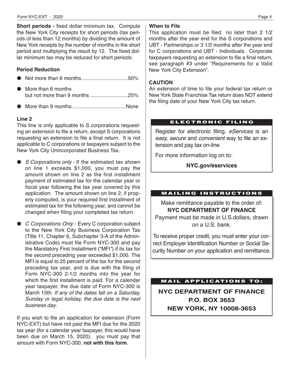 Form NYC-EXT Application for Automatic Extension of Time to File Business Income Tax Returns - New York City, Page 4