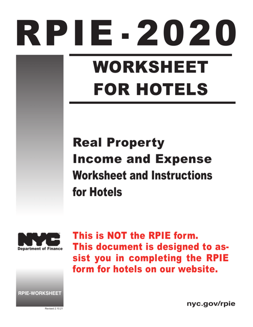 Instructions for Real Property Income and Expense (Rpie) Statement for Hotels - New York City, 2020