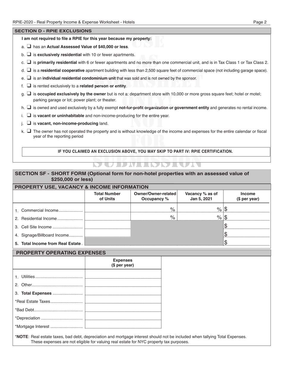 Download Instructions for Real Property and Expense (Rpie) Statement for Hotels PDF, 2020