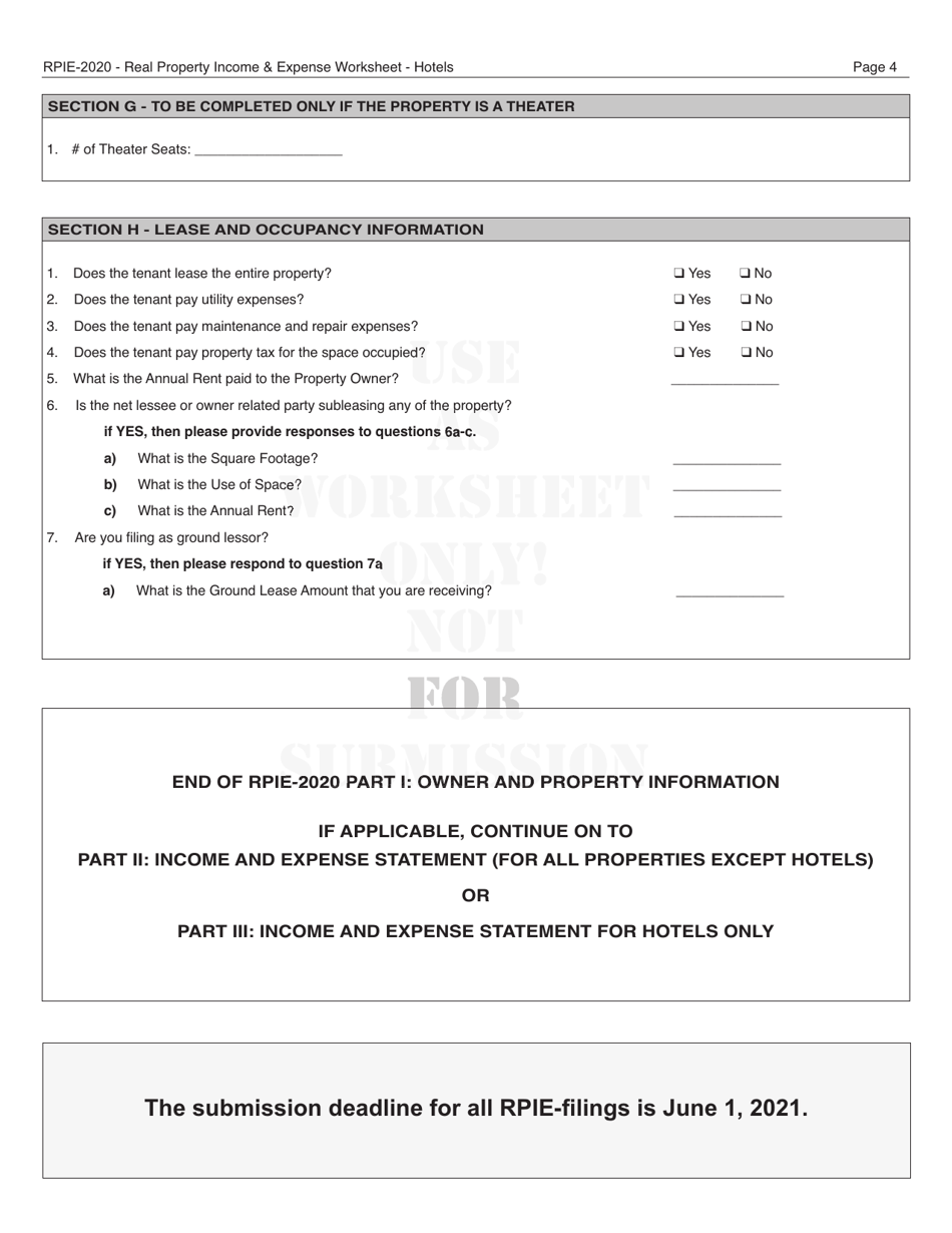Download Instructions for Real Property and Expense (Rpie) Statement for Hotels PDF, 2020