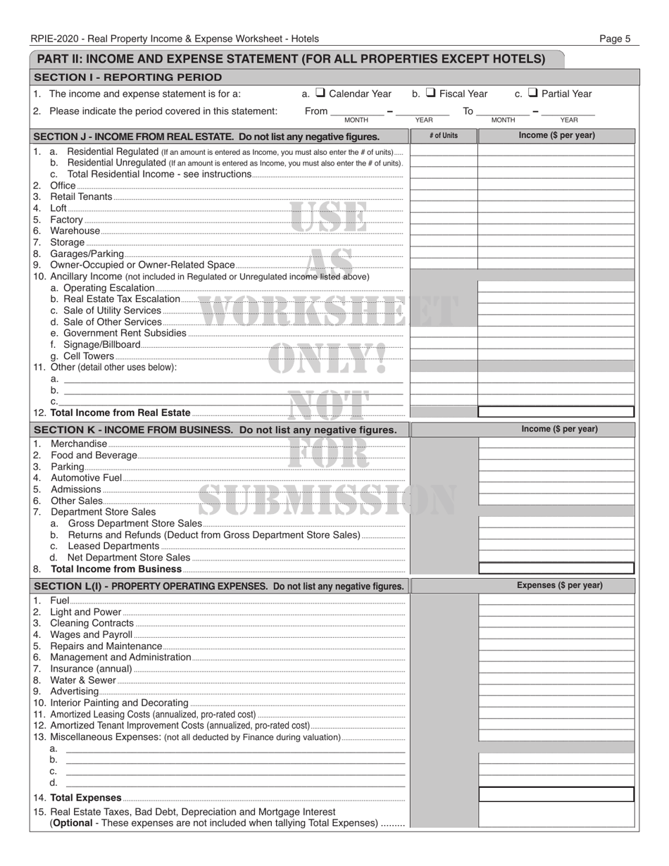 Instructions for Real Property Income and Expense (Rpie) Statement for Hotels - New York City, Page 18