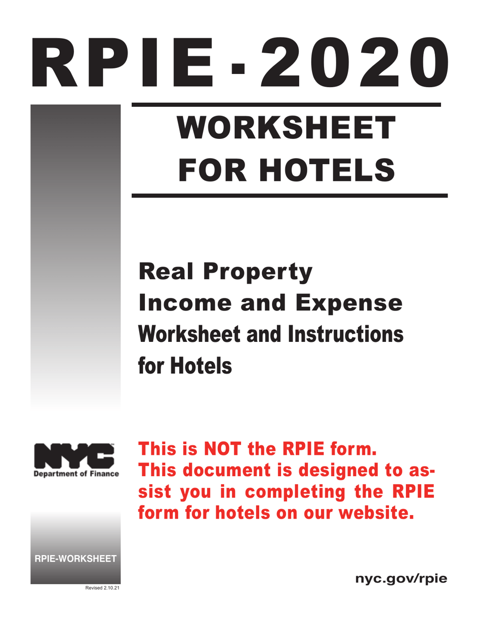 Instructions for Real Property Income and Expense (Rpie) Statement for Hotels - New York City, Page 1
