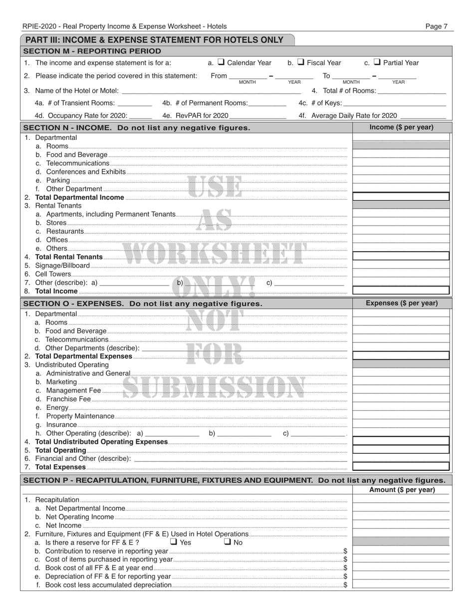 Instructions for Real Property Income and Expense (Rpie) Statement for Hotels - New York City, Page 20