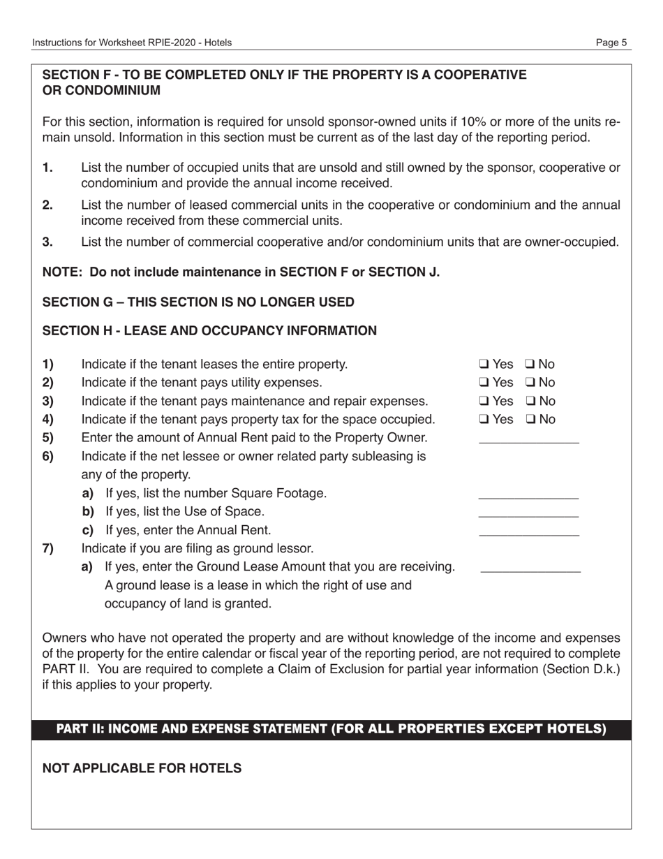 Download Instructions for Real Property and Expense (Rpie) Statement for Hotels PDF, 2020