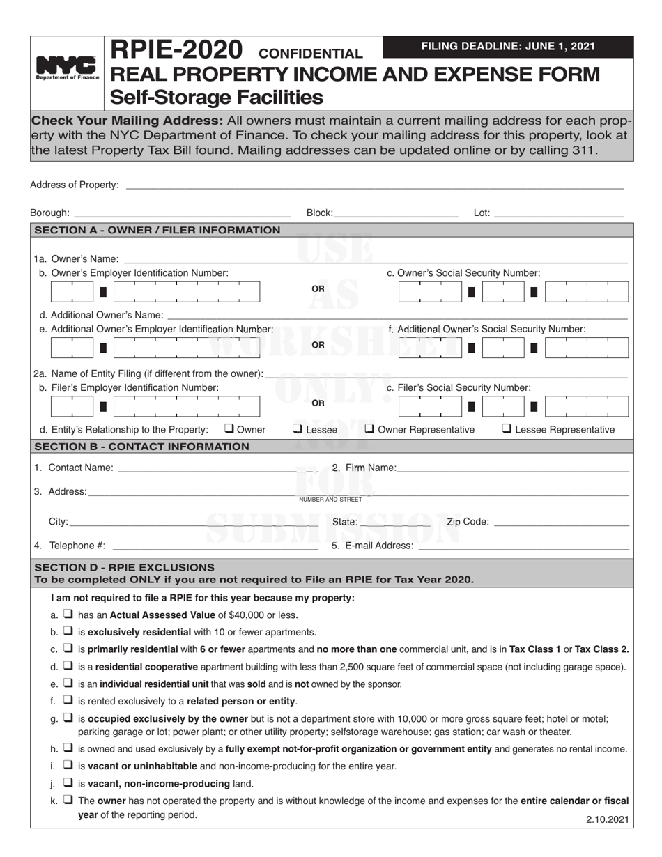Instructions for Real Property Income and Expense Form for Self-storage Facilities - New York City, Page 13