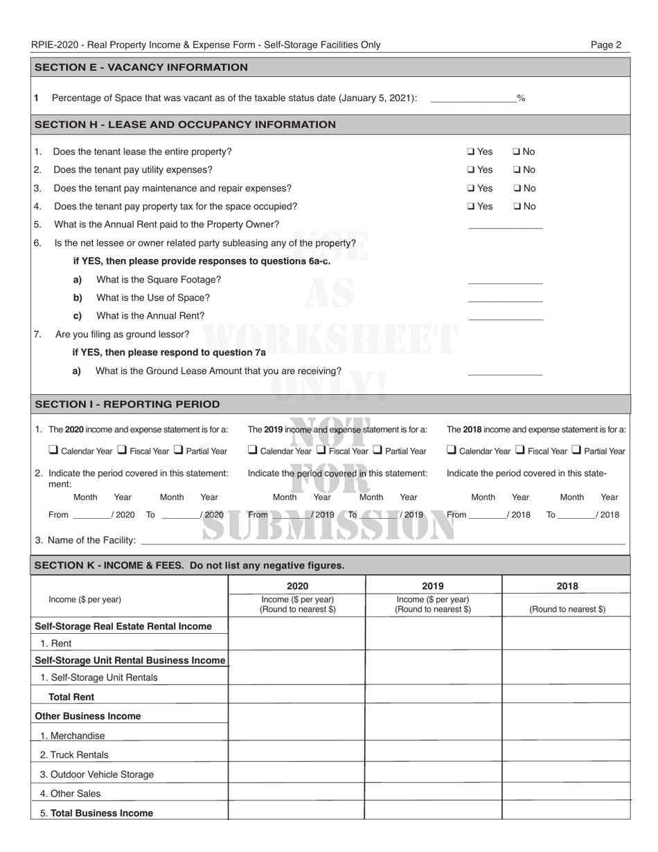 Download Instructions for Real Property and Expense Form for Selfstorage Facilities PDF