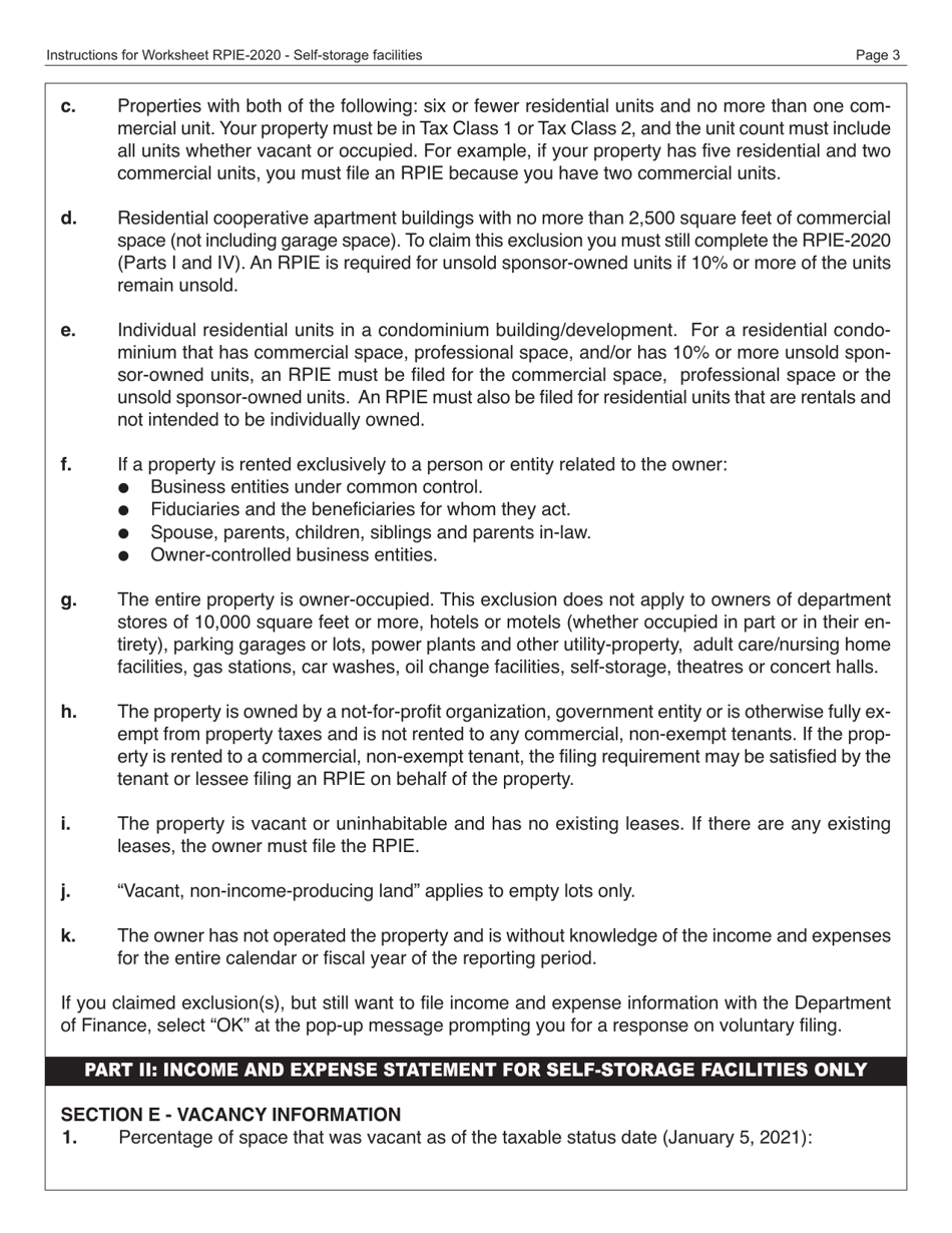 Instructions for Real Property Income and Expense Form for Self-storage Facilities - New York City, Page 4