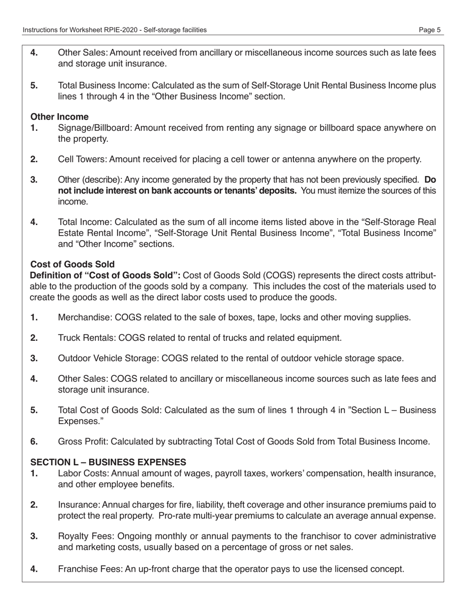 Instructions for Real Property Income and Expense Form for Self-storage Facilities - New York City, Page 6