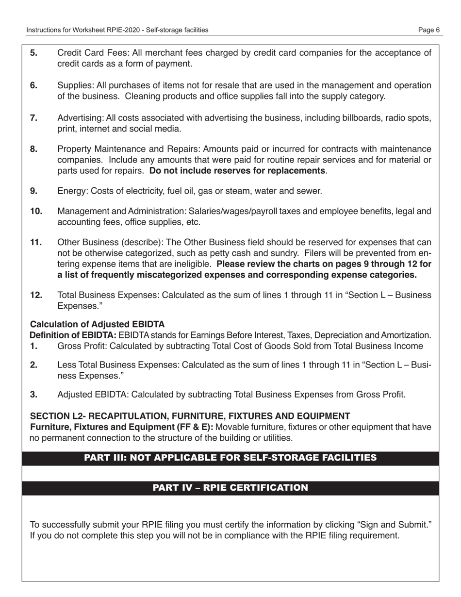 Instructions for Real Property Income and Expense Form for Self-storage Facilities - New York City, Page 7