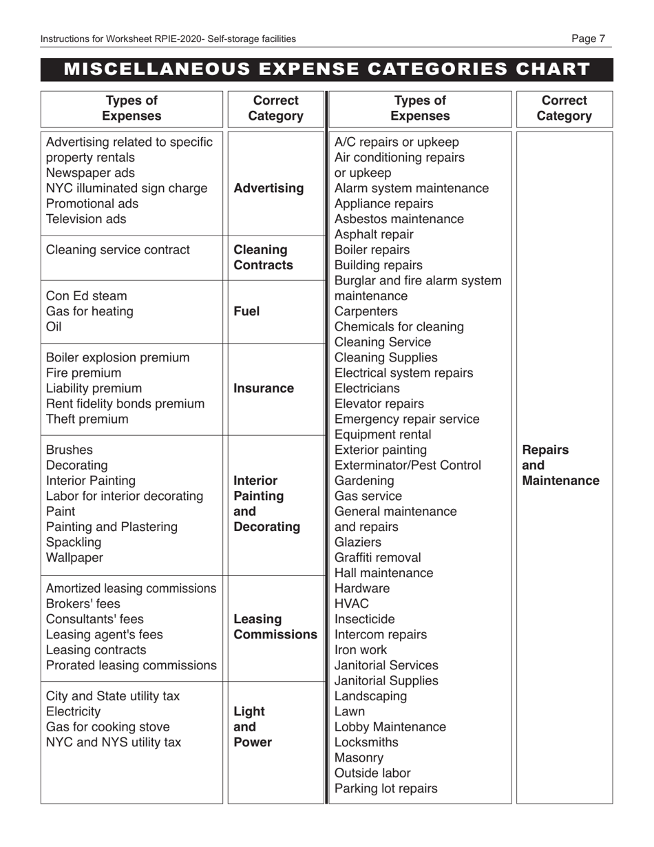 Instructions for Real Property Income and Expense Form for Self-storage Facilities - New York City, Page 8