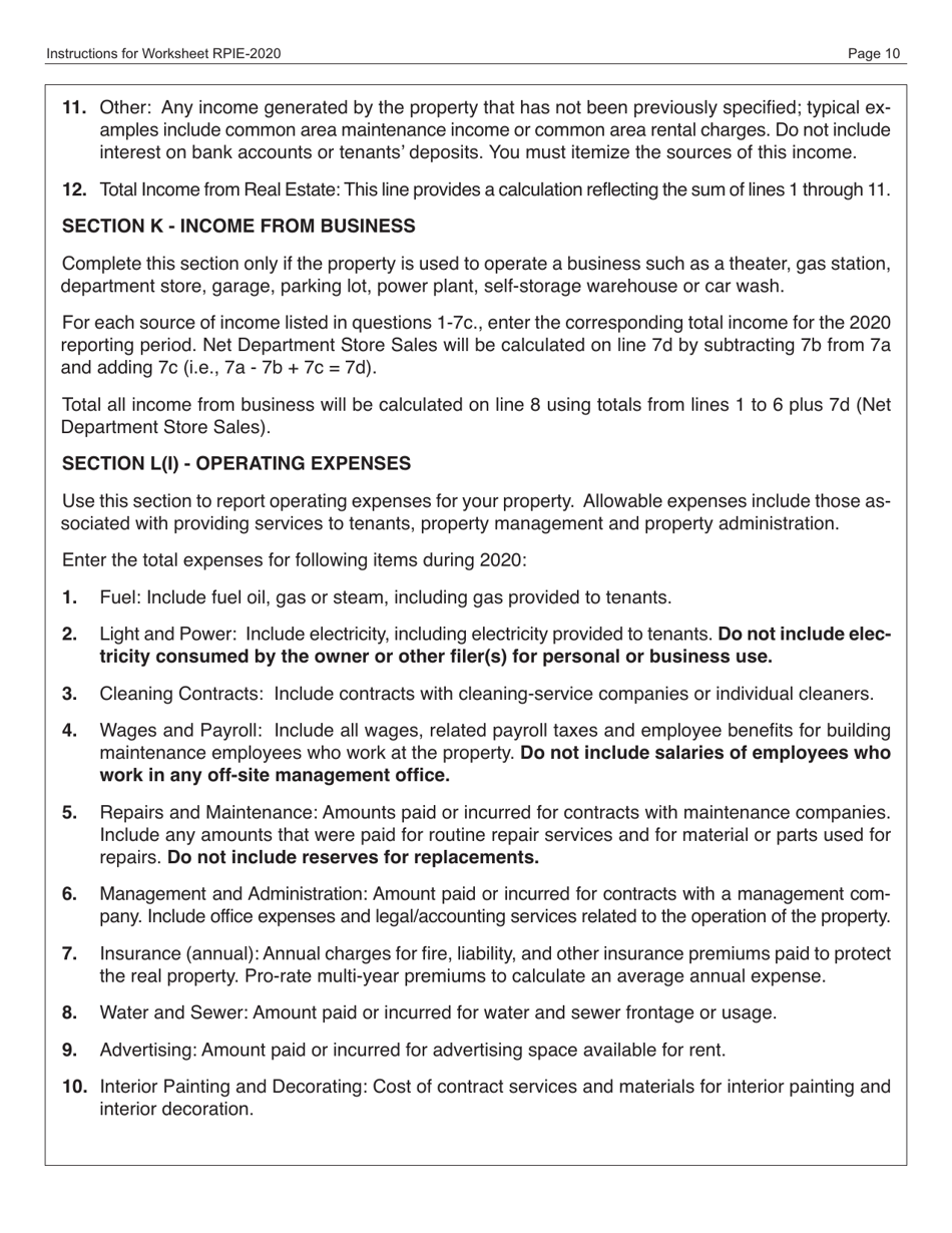 Instructions for Real Property Income and Expense Form - New York City, Page 11