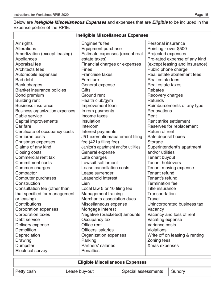 Instructions for Real Property Income and Expense Form - New York City, Page 16