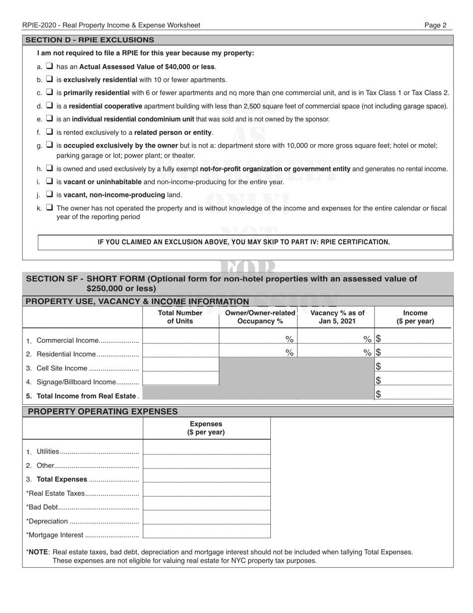 Instructions for Real Property Income and Expense Form - New York City, Page 19