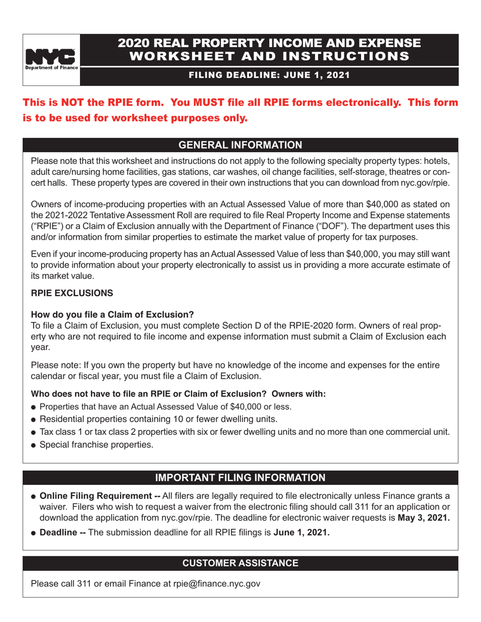 Download Instructions for Real Property and Expense Form PDF, 2020 Templateroller