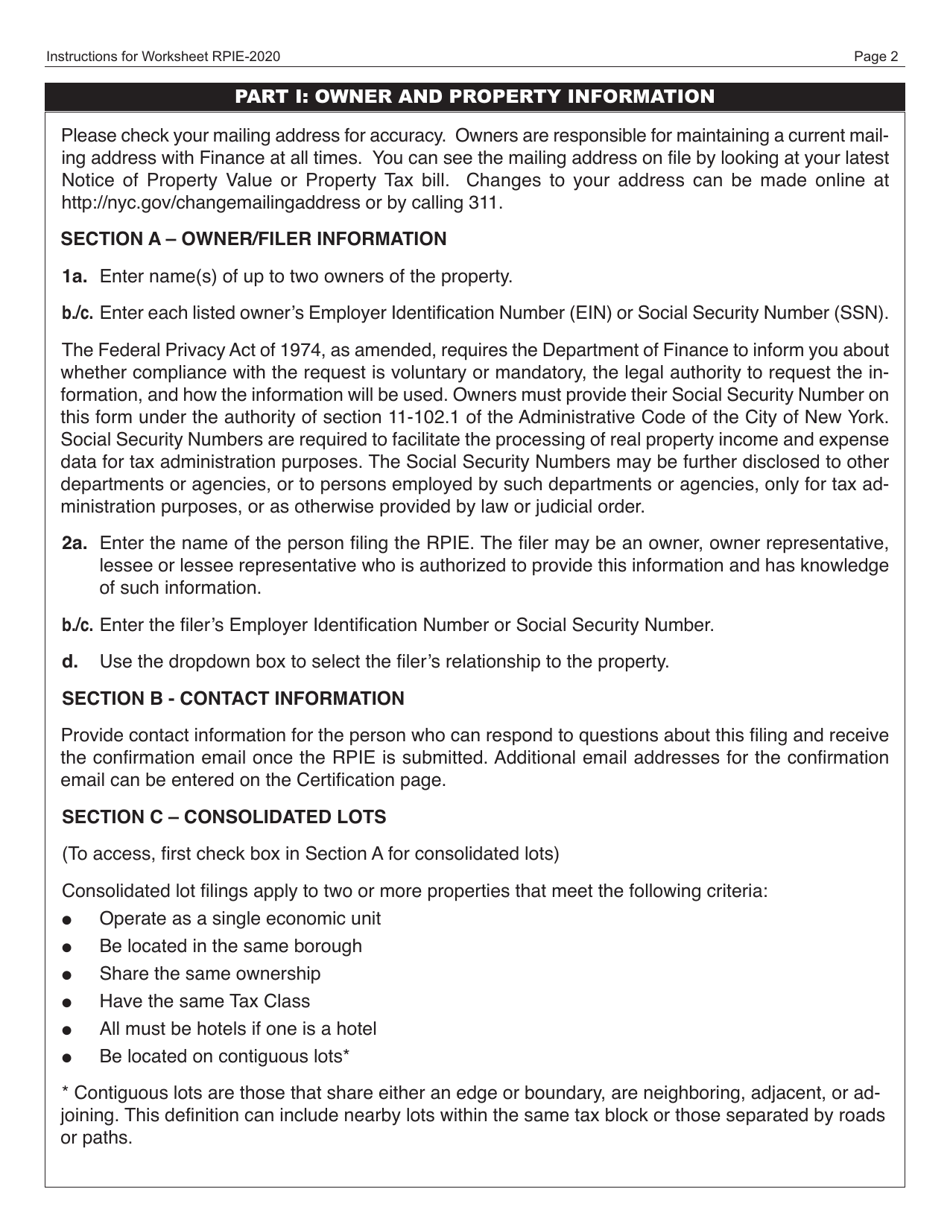 Instructions for Real Property Income and Expense Form - New York City, Page 3